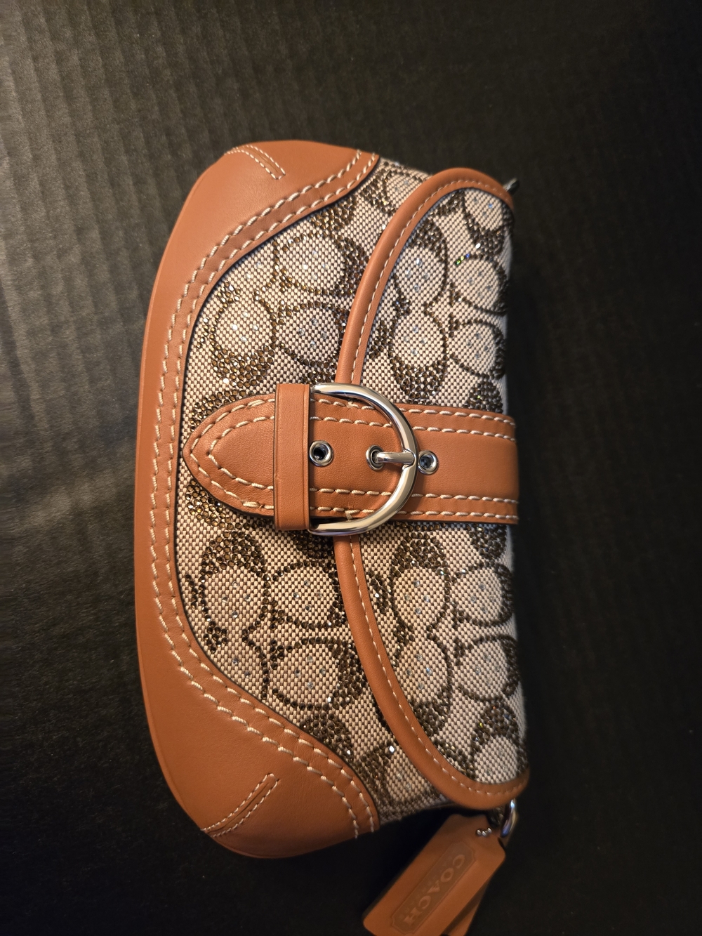 Coach Leather-Trim Signature Print Crystal SOHO 25. $225